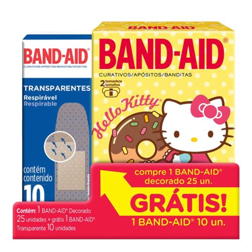 Kit Band Aid Decorado 25 Unidades Sortidos + Band Aid Transparente 10 Unidades Kit Band Aid Decorado 25 Unidades Sortidos + Band Aid Transparente 10 Unidades
