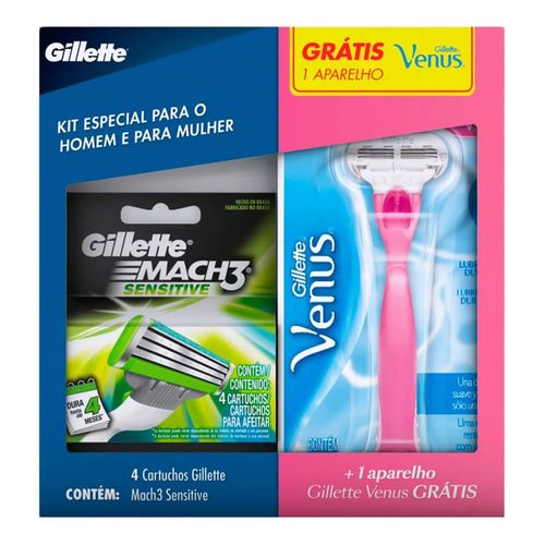 Kit Carga Gillette Mach 3 Sensitive 4 Unidades + Aparelho Vênus Kit Carga Gillette Mach 3 Sensitive 4 Unidades + Aparelho Vênus