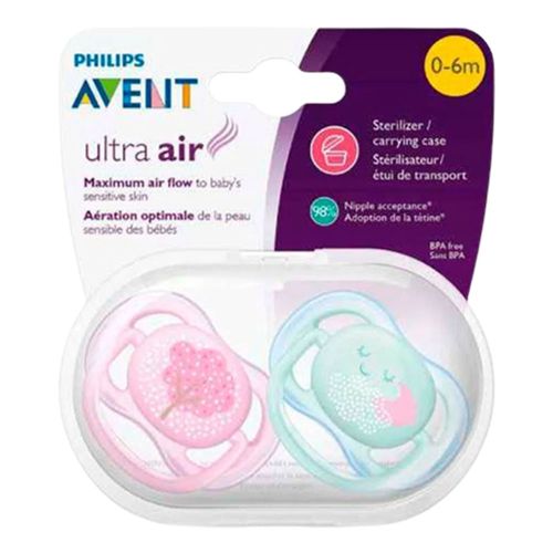 Kit Chupeta Avent Ultra Air 0-6 Meses Rosa e Verde 2 Unidades