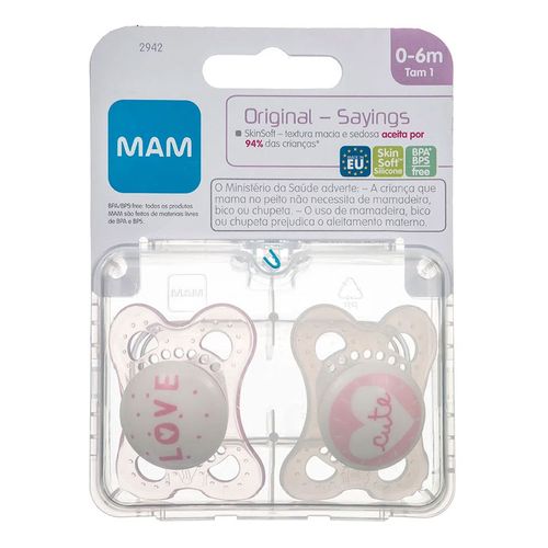Kit Chupeta Mam Sayings Girls Silicone 0 A 6 Meses 2 Unidades