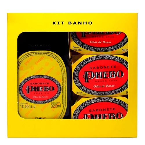 Kit Phebo Odor de Rosas Sabonete Líquido 320ml + Sabonete em barra 3 Unidades 90g Kit Phebo Odor de Rosas Sabonete Líquido 320ml + Sabonete em barra 3 Unidades 90g
