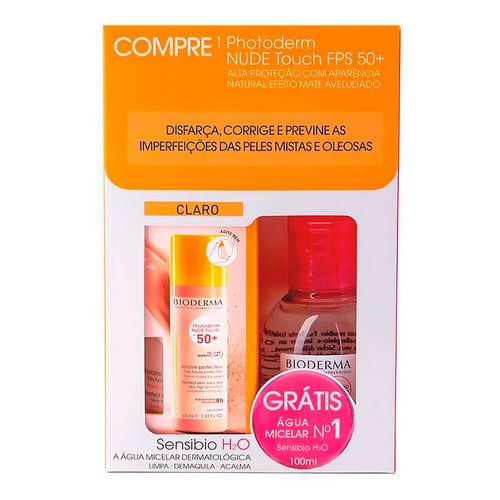 Kit Photoderm Nude Touch Bioderma FPS50 Claro 40ml + Sensibio H2o 100ml Kit Photoderm Nude Touch Bioderma FPS50 Claro 40ml + Sensibio H2o 100ml