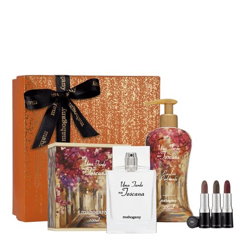 Kit Uma Tarde na Toscana com Fragrância, Hidratante, 3 Batons Matte (Vermelho Toscana, Nude VincI e Ciocco Firenze) e Caixa Laranja Kit Uma Tarde na Toscana com Fragrância, Hidratante, 3 Batons Matte (Vermelho Toscana, Nude VincI e Ciocco Firenze) e Caixa Laranja