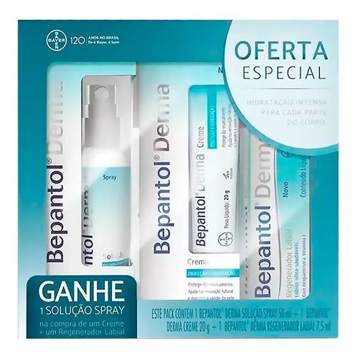 Kit Bepantol Derma Creme 20g + Regenarador Labial 7,5ml Grátis Solução Spray 50ml Kit Bepantol Derma Creme 20g + Regenarador Labial 7,5ml Grátis Solução Spray 50ml