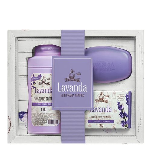 Kit Banho Lavanda Talco Perfumado 100g + 2 Sabonetes Perfumados 130g + 1 Saboneteira Kit Banho Lavanda Talco Perfumado 100g + 2 Sabonetes Perfumados 130g + 1 Saboneteira