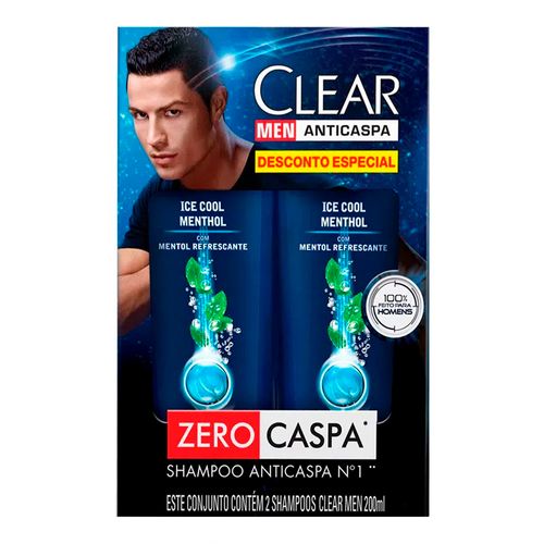 Kit Clear Shampoo Anticaspa 2 em 1 Ice Cool Menthol 200ml 2 Unidades Kit Clear Shampoo Anticaspa 2 em 1 Ice Cool Menthol 200ml 2 Unidades