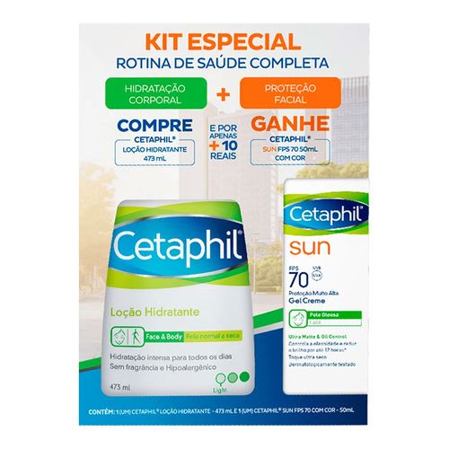 Kit Ceptaphil Loção Hidratante 473ml Grátis Protetor Solar Facial Sun Com Cor FPS 70 50ml