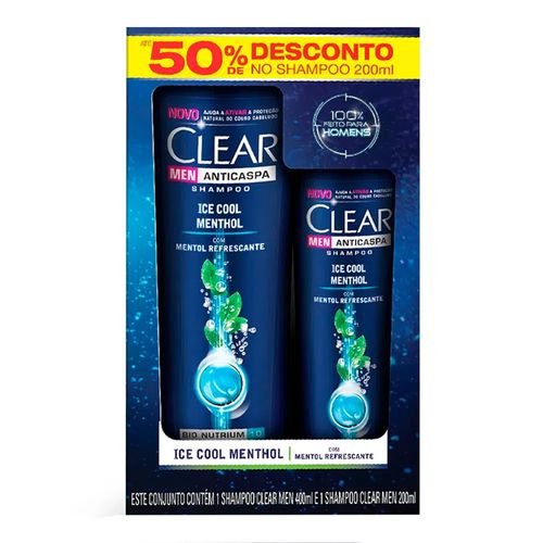 Kit Shampoo Clear Men Ice Cool Mentol 400ml + Shampoo Clear Men Ice Cool 200ml Kit Shampoo Clear Men Ice Cool Mentol 400ml + Shampoo Clear Men Ice Cool 200ml