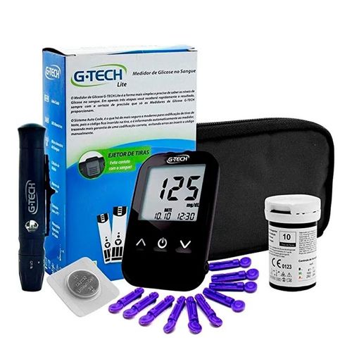 Kit G-Tech Lite Medidor De Glicose + 1 Caneta Lancetadora + 10 Tiras De Teste + 10 Lancetas