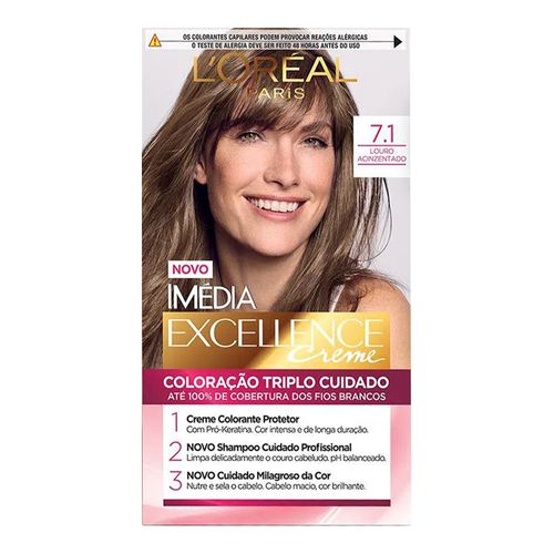 Tintura Permanente L'oréal Paris Imédia Excellence 7.1 Louro Acinzentado