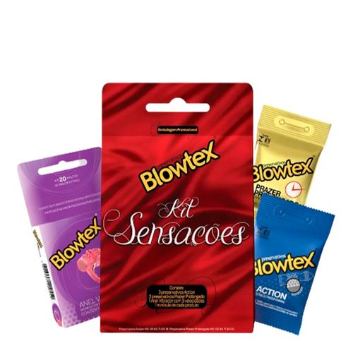 Kit Sensações Blowtex: 3 Preservativos Action + 3 Preservativos Prazer Prolongado + 1 Anel Vibrador Kit Sensações Blowtex: 3 Preservativos Action + 3 Preservativos Prazer Prolongado + 1 Anel Vibrador