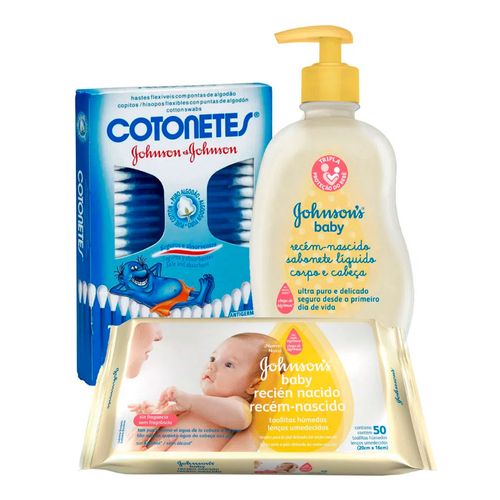 Kit Johnson's Recém Nascido Lenço 50 Unidades + Cotonete 75 Unidades + Sabonete Líquido 200ml Kit Johnson's Recém Nascido Lenço 50 Unidades + Cotonete 75 Unidades + Sabonete Líquido 200ml