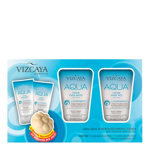 Kit Vizcaya Aqua Creme Mãos 50g + Creme Pés 50g + Sabonete Massageador 90g Kit Vizcaya Aqua Creme Mãos 50g + Creme Pés 50g + Sabonete Massageador 90g