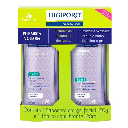 Kit Higiporo Pele Mista a Oleosa Sabonete Facial 120g + Tônico Equilibrante 120ml
