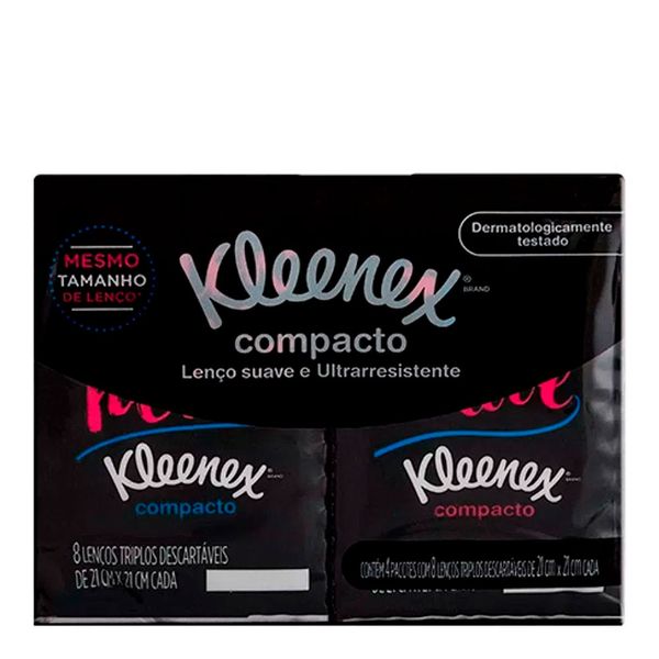 Kit Kleenex Com 4 Lenços De Papel Compacto - 8 Unidades Cada
