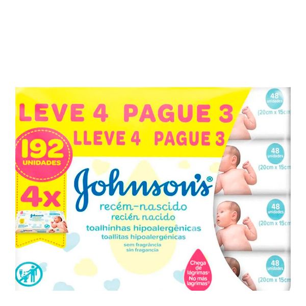 Kit Lenço Umedecido Johnson's Recém-Nascido 192 Unidades