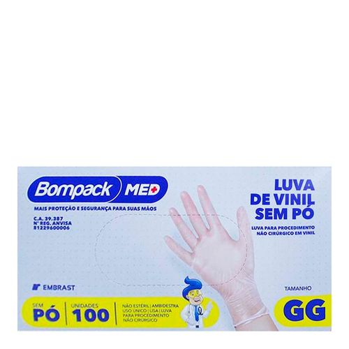 Luva De Vinil Bompack Sem Pó Tamanho GG 100 Unidades Luva De Vinil Bompack Sem Pó Tamanho GG 100 Unidades