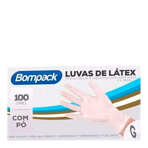 Luva Látex Bompack Branca Com Pó Tamanho G 100 Unidades Luva Látex Bompack Branca Com Pó Tamanho G 100 Unidades