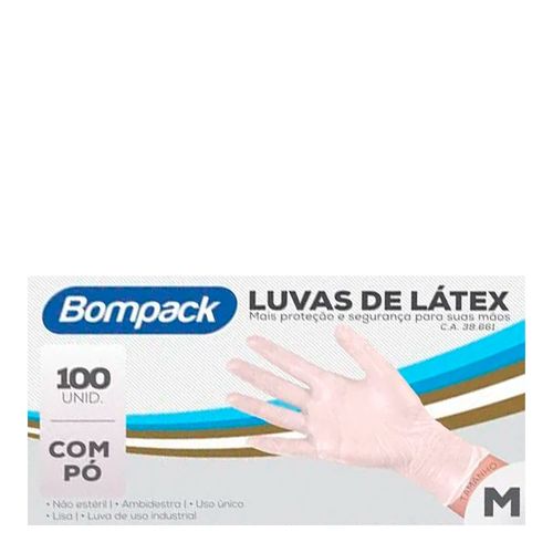 Luva Látex Bompack Branca Com Pó Tamanho M 100 Unidades Luva Látex Bompack Branca Com Pó Tamanho M 100 Unidades
