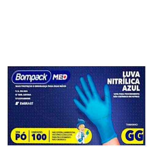 Luva Nitrílica Bompack Azul Sem Pó Tamanho P 100 Unidades Luva Nitrílica Bompack Azul Sem Pó Tamanho P 100 Unidades