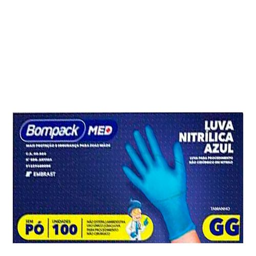 Luva Nitrílica Bompack Azul Sem Pó Tamanho PP 100 Unidades Luva Nitrílica Bompack Azul Sem Pó Tamanho PP 100 Unidades