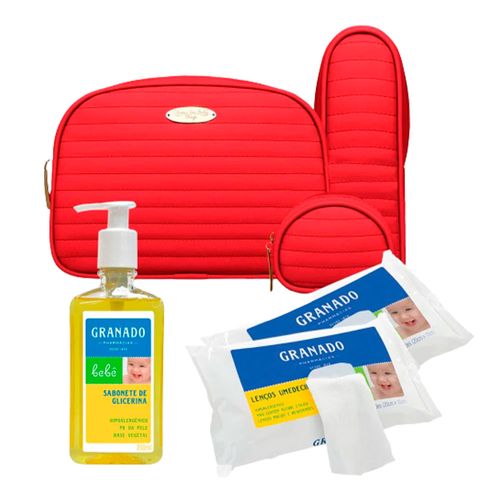 Kit Acessórios Golden Vermelho + Lenços Umedecidos + Sabonete Líquido Bebê Tradicional - Classic For Baby Bags & Granado Kit Acessórios Golden Vermelho + Lenços Umedecidos + Sabonete Líquido Bebê Tradicional - Classic For Baby Bags & Granado