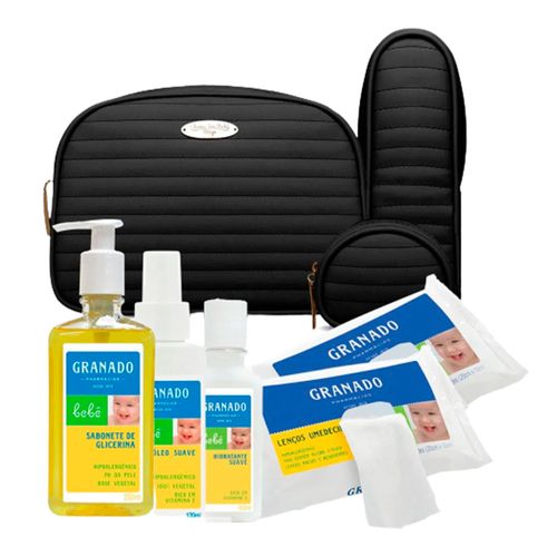 Kit Acessórios Golden Preto + Lenços Umedecidos + Sabonete Líquido + Óleo Suave + Loção Hidratante Bebê Tradicional - Classic For Baby Bags & Granado Kit Acessórios Golden Preto + Lenços Umedecidos + Sabonete Líquido + Óleo Suave + Loção Hidratante Bebê Tradicional - Classic For Baby Bags & Granado