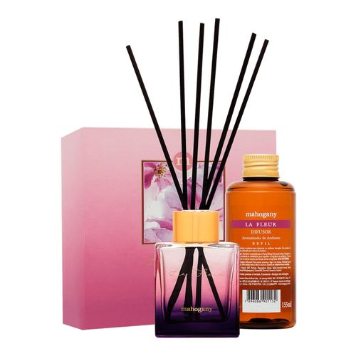 Kit Difusor de Ambiente La Fleur Mahogany (Cartucho + Refil 155ml + Frasco 100ml + Varetas 6 un.) Kit Difusor de Ambiente La Fleur Mahogany (Cartucho + Refil 155ml + Frasco 100ml + Varetas 6 un.)