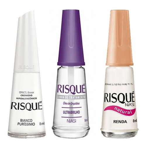 Esmalte Risqué Bianco Puríssimo, Renda e Ultrabrilho 3 Unidades Esmalte Risqué Bianco Puríssimo, Renda e Ultrabrilho 3 Unidades