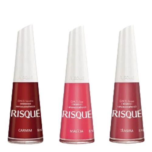 Esmalte Risqué Carmim, Malicia e Tamara 3 Unidades Esmalte Risqué Carmim, Malicia e Tamara 3 Unidades