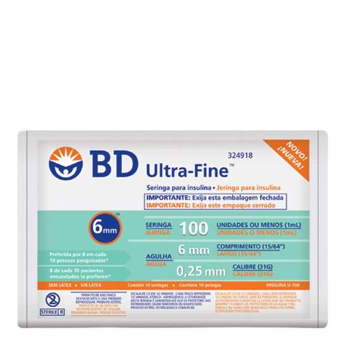 Seringa Insulina BD 1ml 6mm 10 Unidades Seringa Insulina BD 1ml 6mm 10 Unidades