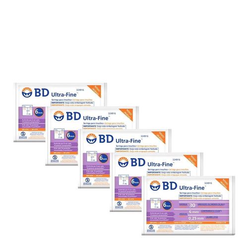 Seringa Insulina BD Ultra-Fine 30U 6mm 10 Unidades 5 Pacotes Seringa Insulina BD Ultra-Fine 30U 6mm 10 Unidades 5 Pacotes