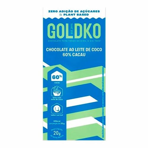 Tablete De Chocolate Goldko 60% Cacau Ao Leite De Coco 20g Tablete De Chocolate Goldko 60% Cacau Ao Leite De Coco 20g