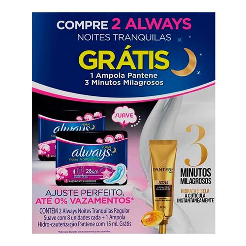 Kit 2 Absorvente Always Noturno com Abas Suave 8 Unidades + Ampola Pantene Kit 2 Absorvente Always Noturno com Abas Suave 8 Unidades + Ampola Pantene