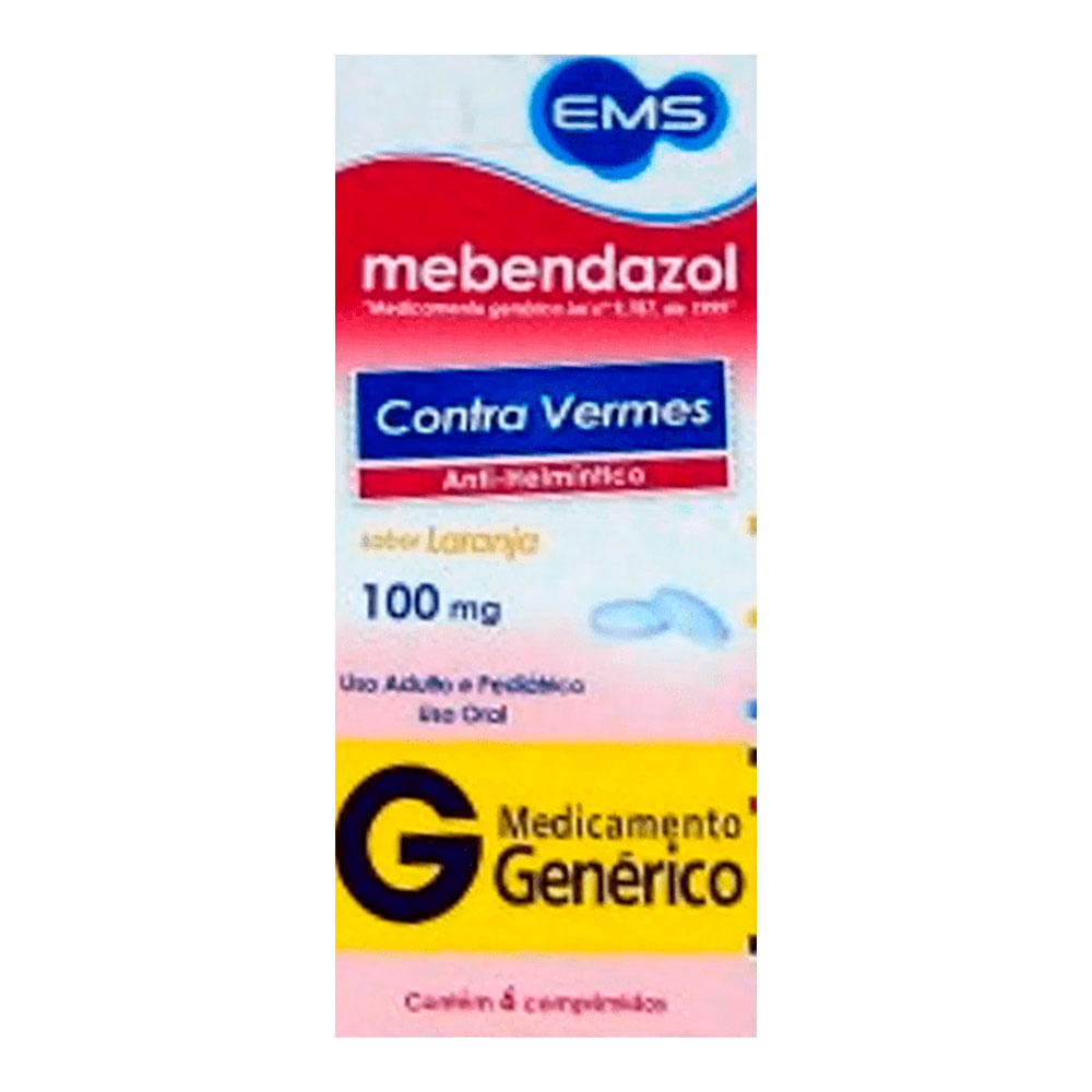 Antiparasitário Mebendazol 100mg Genérico EMS 6 Comprimidos