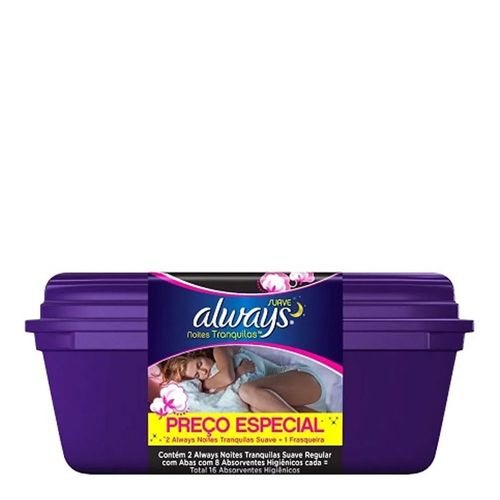 Kit Absorvente Always Noites Tranquilas Suave com Abas 2 Pacotes com 8 Unidades + Frasqueira Kit Absorvente Always Noites Tranquilas Suave com Abas 2 Pacotes com 8 Unidades + Frasqueira