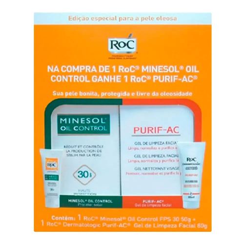 Kit Roc Minesol Oil Control FPS 30 50g grátis + Gel de Limpeza Facial Purif-Ac 80g Kit Roc Minesol Oil Control FPS 30 50g grátis + Gel de Limpeza Facial Purif-Ac 80g