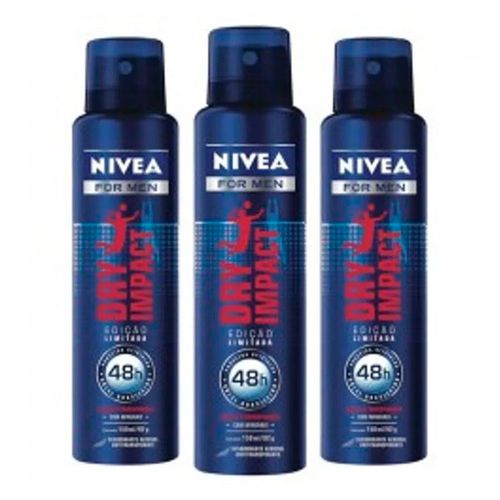 Kit Desodorante Aerosol Nivea Dry Impact Masculino 3 Unidades
