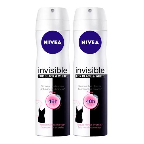 Kit Desodorante Aerosol Nivea Invisible Black & White Feminino 150g 2 Unidades Kit Desodorante Aerosol Nivea Invisible Black & White Feminino 150g 2 Unidades