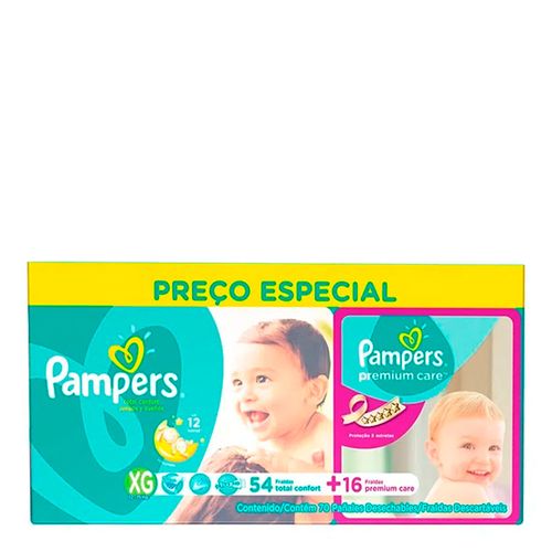 Kit Fralda Descartável Pampers Total fort XG 54 Unidades + Premium Care XG 16 Unidades Kit Fralda Descartável Pampers Total fort XG 54 Unidades + Premium Care XG 16 Unidades