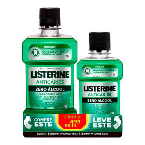 Kit Enxaguante Bucal Listerine Anticáries Zero Álcool 500ml + 250ml Kit Enxaguante Bucal Listerine Anticáries Zero Álcool 500ml + 250ml