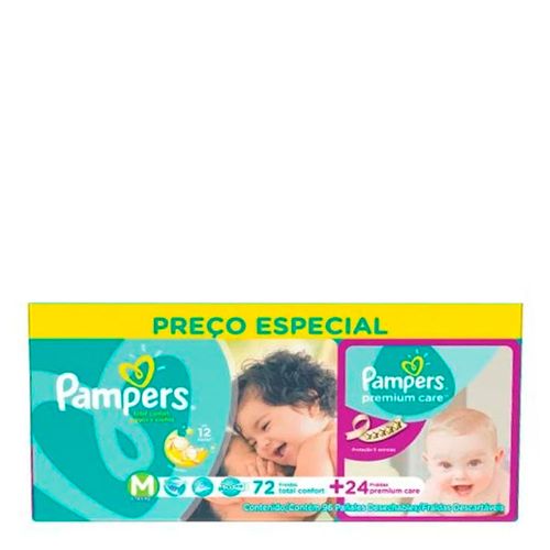 Kit Fralda Pampers Confort Sec M 72 Unidades + 24 Fraldas Premium Care M Kit Fralda Pampers Confort Sec M 72 Unidades + 24 Fraldas Premium Care M