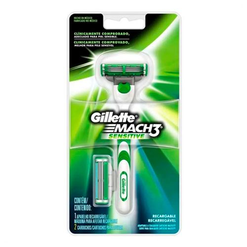 Kit Gillette Aparelho Barbeador Mach 3 Sensitive + Carga Mach 3 Sensitive C/ 2 Unidades