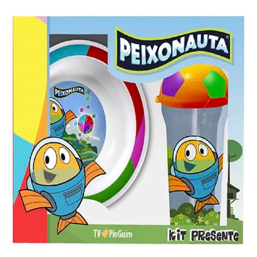 Kit Presente Peixonauta Prato + Copo com Canudo