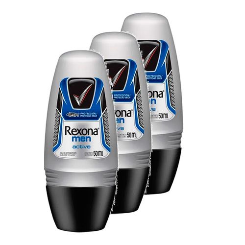 Desodorante Rexona Roll On Active 3 Unidades