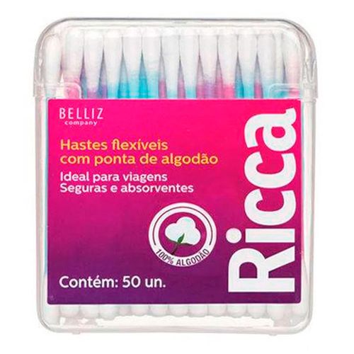 Hastes Flexíveis Com Ponta de Algodão Color 50 Unidades Ricca Hastes Flexíveis Com Ponta de Algodão Color 50 Unidades Ricca