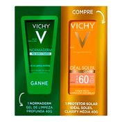 Kit Vichy Protetor Solar Facial Idéal Soleil Clarify Média FPS60 40g + Gel de Limpeza Normaderm 40g