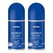 Kit Nivea Protect & Care Desodorante Roll-On 50ml 2 Unidades