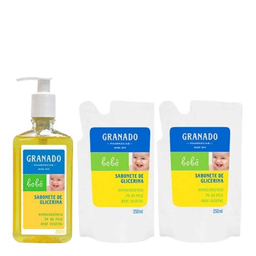 Kit Sabonete Líquido Granado Bebê Glicerina 250ml + Refil 2 Unidades Kit Sabonete Líquido Granado Bebê Glicerina 250ml + Refil 2 Unidades