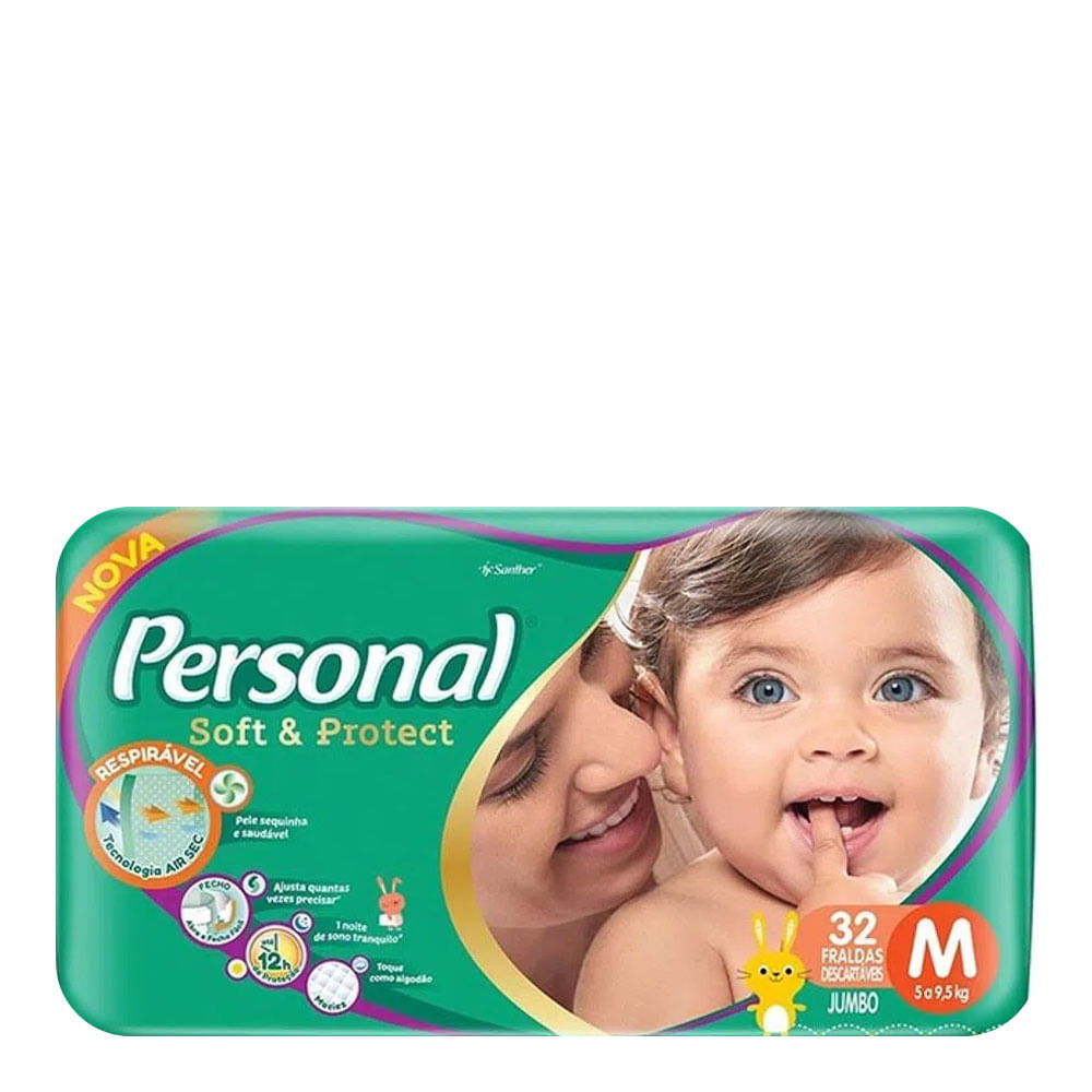 Fralda Descartável Personal Baby Jumbo M 32 Unidades - Drogaria Sao Paulo